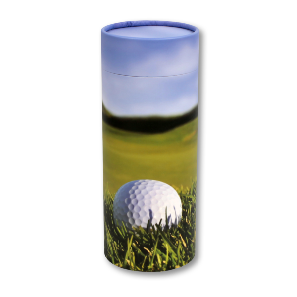 Golf cylindrical cremation urn