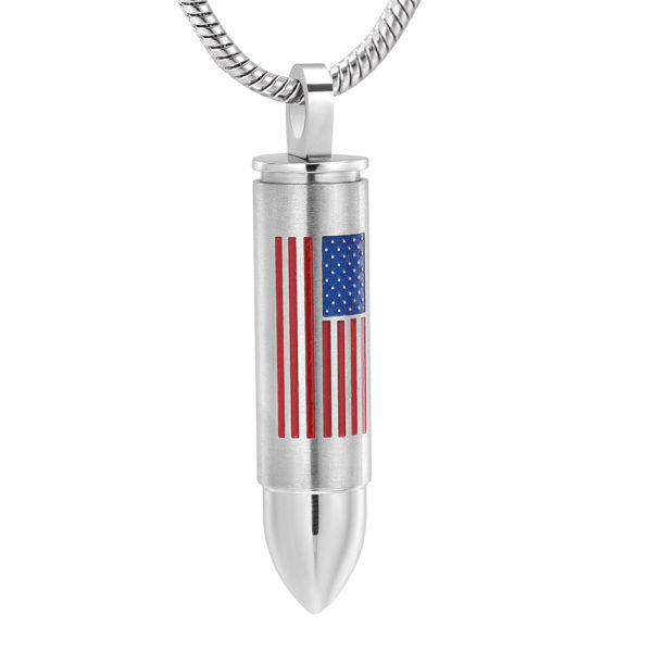 Bullet-shaped necklace pendant cremation urn with American flag