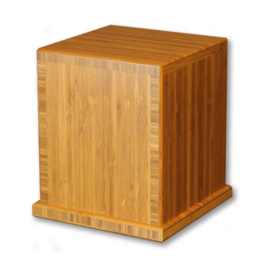 Caramel colored wood square cremation urn