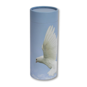 White dove cylindrical cremation urn