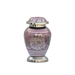 Pink and silver ornate keepsake cremation urn