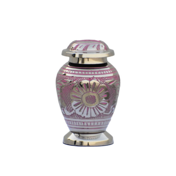 Pink and silver ornate keepsake cremation urn