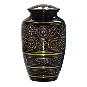 Black decorated cremation urn