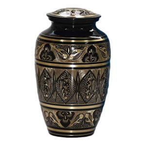 Black decorated cremation urn