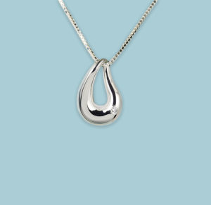 Silver necklace pendant cremation urn with clear stone