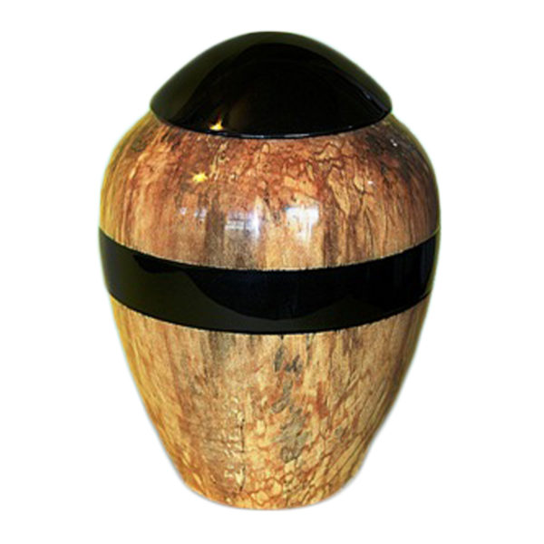 Maple wood cremation urn with black stripe and lid