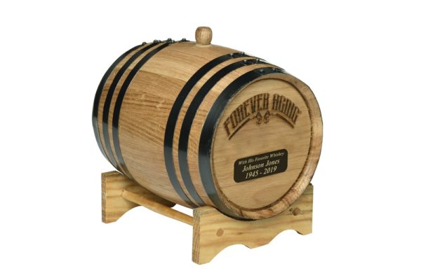 Forever aging wine barrel cremation urn