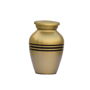 Gold keepsake cremation urn with three black stripes