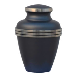 Grecian-style cremation urn with silver accents