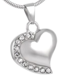 Heart of love necklace pendant cremation urn with clear stones