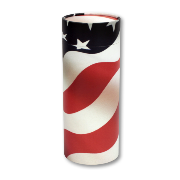 American flag cylindrical cremation urn