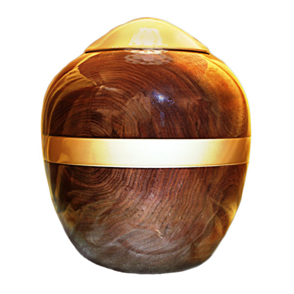 Walnut wood cremation urn with gold stripe