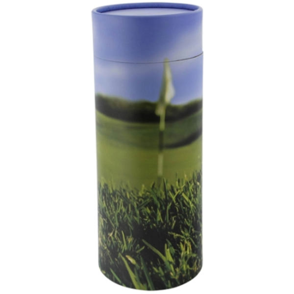 Golf cylindrical cremation urn