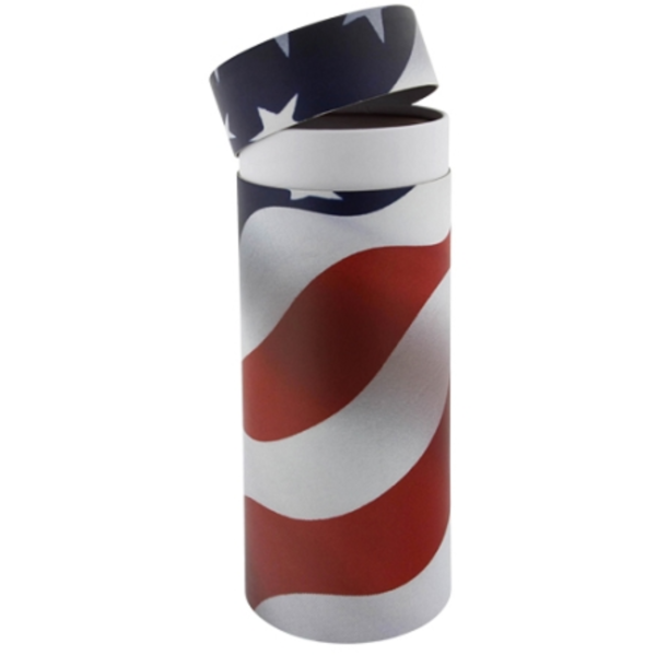 American flag cylindrical cremation urn