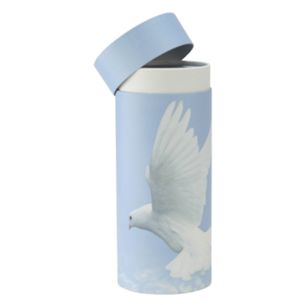 Flying dove cylindrical cremation urn