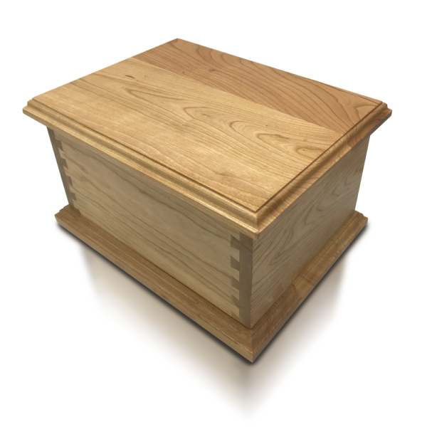 Top view of square wooden cremation urn