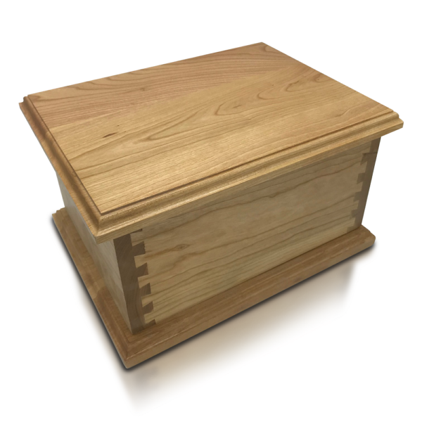 Top view of square wooden cremation urn