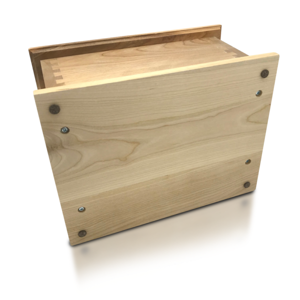 Bottom view of square wooden cremation urn