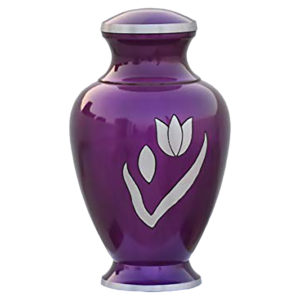 Purple cremation urn with tulip design